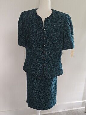 David Rose 2 Piece Elegant Lacey Emerald Dress With Metallic Shimmer Women's 18W